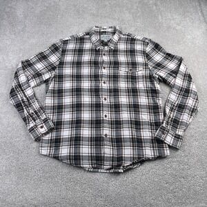 Lucky Brand Shirt Mens XL Black‎ Brown Plaid Herringbone Flannel Classic Fit